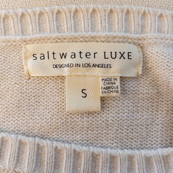 Saltwater Luxe “SUN SAND SURF” Sweater | Size Small | Beige Coastal Pullover - Picture 5 of 5